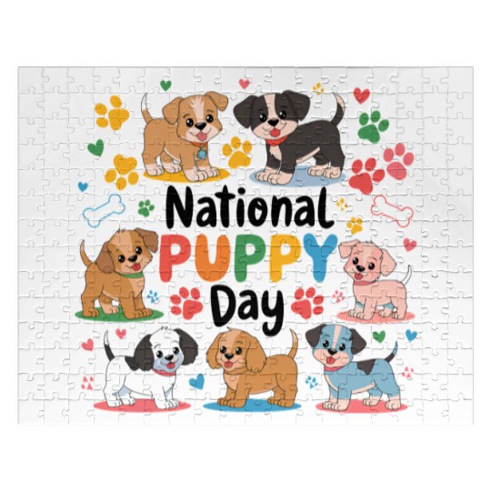 National Puppy Day design featuring adorable Jigsaw Puzzles