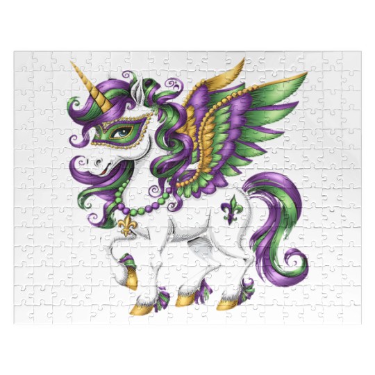 Happy Mardi Gras Unicorn Mask New Orleans Girls Jigsaw Puzzles