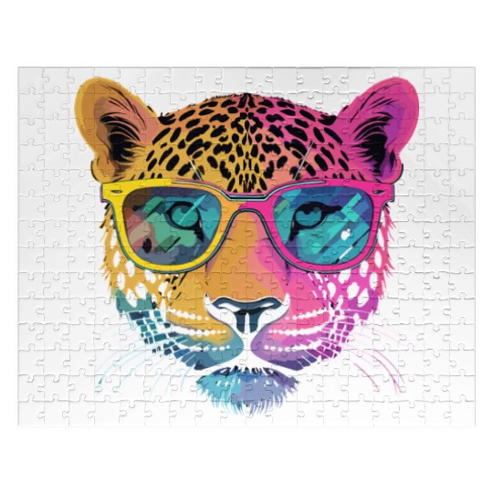 Cheetah Wearing Sunglasses Hipster Style Jigsaw Puzzles