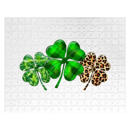 Plaid Shamrock Leopard Camouflage St Patricks Day Jigsaw Puzzles