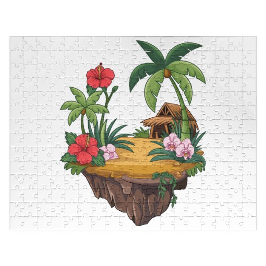 Tropical Island Hut Hibiscus and Orchids Jigsaw Puzzles