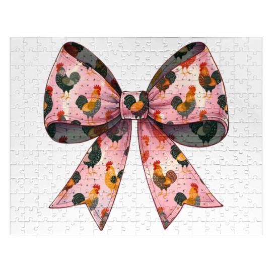 Coquette Bow Chicken Pattern Farm Farmer Jigsaw Puzzles