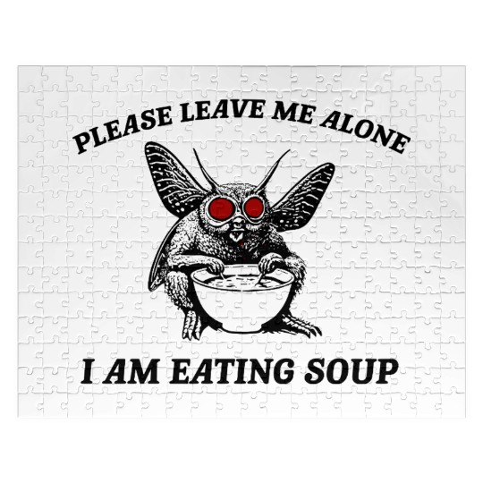 Retro Mothman Eating Soup Cryptid 90s Jigsaw Puzzles
