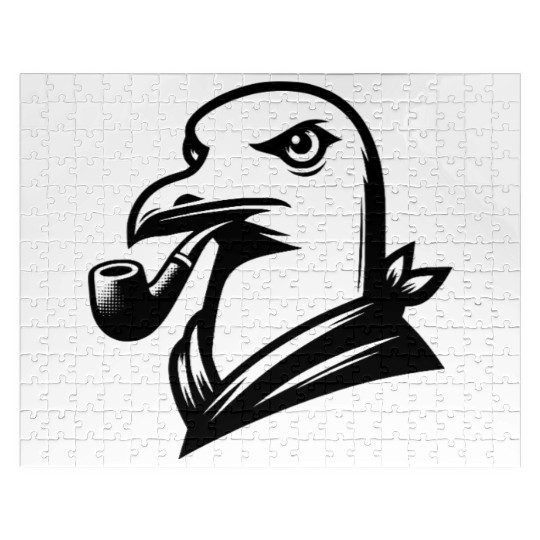 Seagull With Pipe In Cartoon Style Jigsaw Puzzles