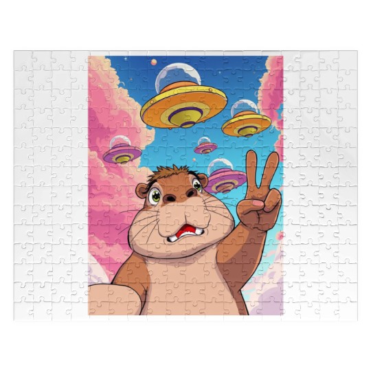 Capybara funny Anime Selfie with UFOs Weird Jigsaw Puzzles