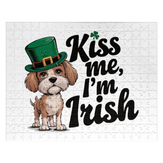 St. Patrick's Day Dog Kiss Me I'm Irish Cute Puppy Jigsaw Puzzles