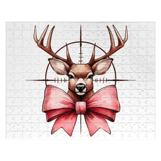 Coquette Bow Deer Hunting Hunter Pink Ribbon Mom Jigsaw Puzzles