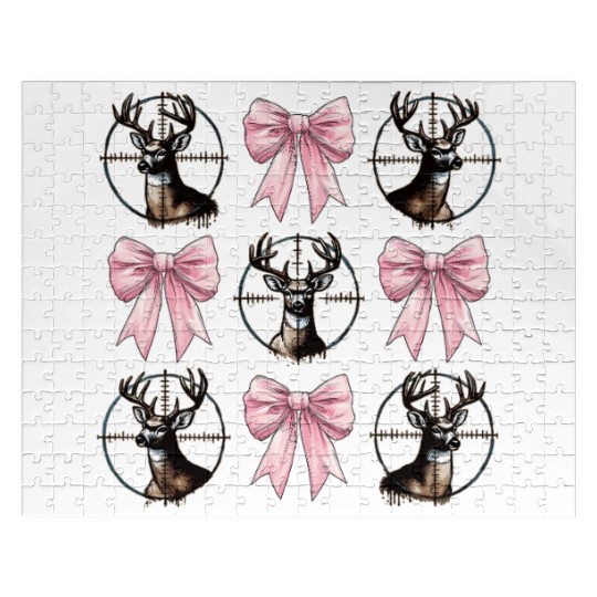 Coquette Bow Deer Hunting Hunter Pink Ribbon Mom Jigsaw Puzzles