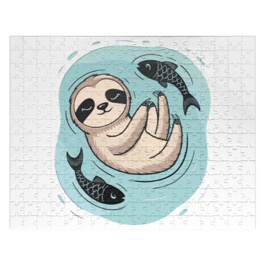 Pisces Zodiac Sloth Relaxing with Fish Dreams Jigsaw Puzzles