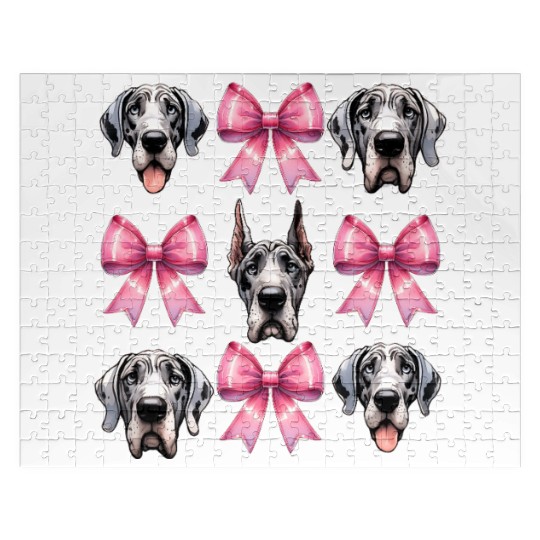 Coquette Bow Great Dane Dog Mom Pink Ribbon Cute Jigsaw Puzzles