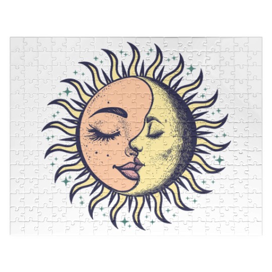 Boho Sun Moon Spirituality Sun Face Jigsaw Puzzles