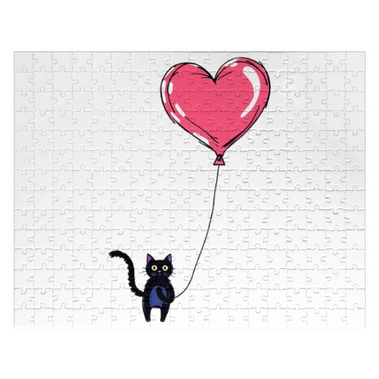 Cat Holding a Heart-Shaped Balloon Jigsaw Puzzles