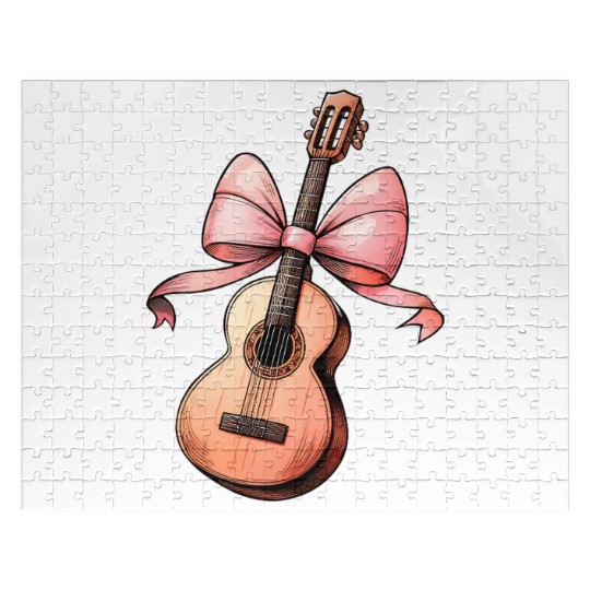 Coquette Bow Guitar Mom Guitarist Mothers Day Pink Jigsaw Puzzles