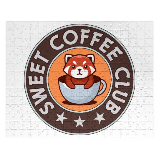 Sweet coffee club, red panda on a coffee cup Jigsaw Puzzles