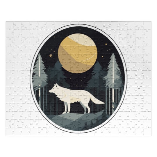 Lone Wolf Under Moonlit Sky Jigsaw Puzzles