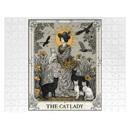 The Cat Lady Tarot Card Vintage Gothic Cat Mom Jigsaw Puzzles