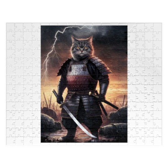 Japanese Cat Samurai Cat Jigsaw Puzzles