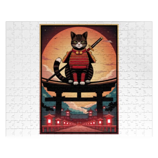 Japanese Cat Samurai Cat Jigsaw Puzzles