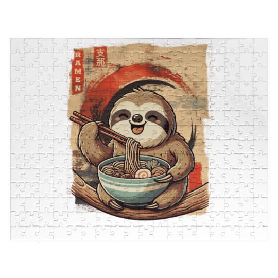 Cute Kawaii Sloth Eat Ramen Japanese Aesthetics Jigsaw Puzzles