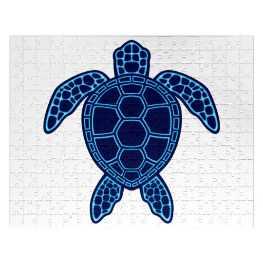 Blue Neon Lava Sea Turtle Design Jigsaw Puzzles