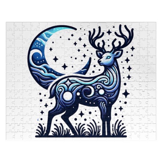 Celestial Deer Under Starry Night Moon Jigsaw Puzzles