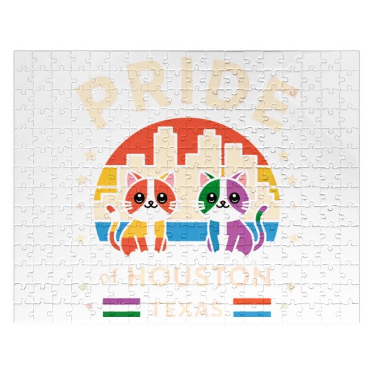 Pride of Houston City Texas USA Rainbow Flag Jigsaw Puzzles