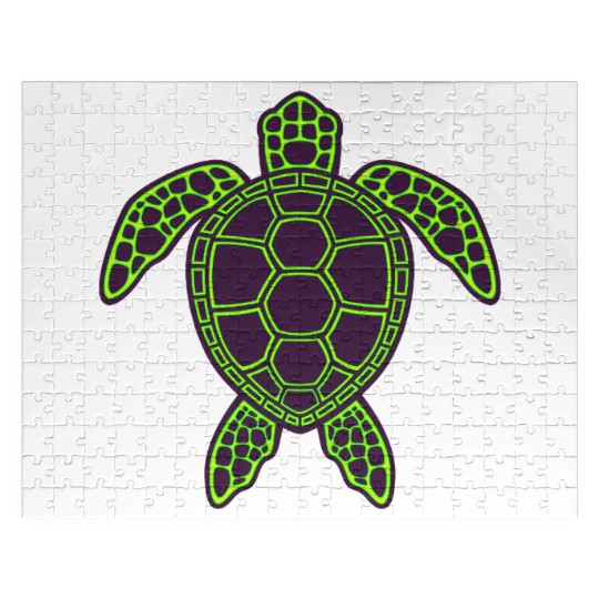 Green Neon Lava Sea Turtle Design Jigsaw Puzzles
