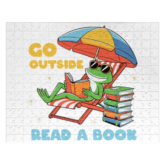 Book Lover Frog Summer Beach Relaxing Reading Jigsaw Puzzles