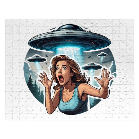 Alien Invasion: woman in running for her life Jigsaw Puzzles