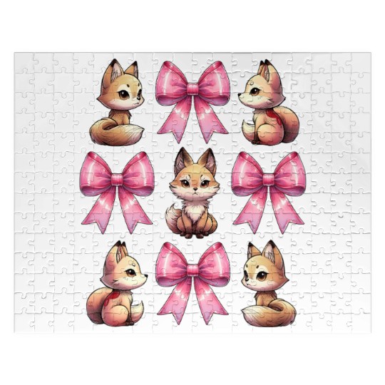 Coquette Bow Kitsune Fox Mask Pink Ribbon Mom Jigsaw Puzzles