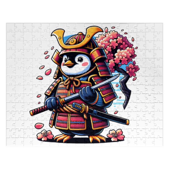 Penguin Samurai with Cherry Blossoms Jigsaw Puzzles