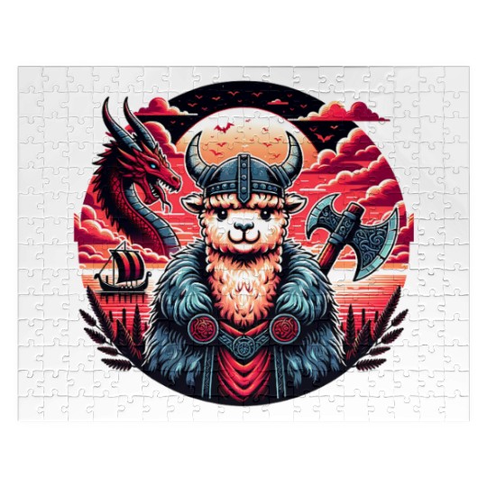Viking Alpaca Adventure Under Moonlit Skies Jigsaw Puzzles