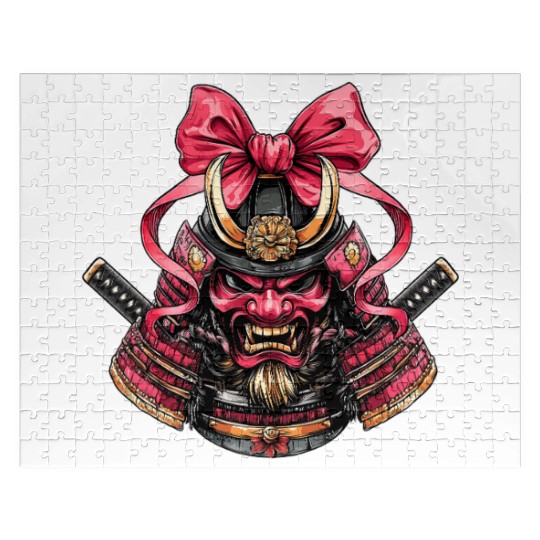 Coquette Bow Samurai Warrior Japanese Pink Ribbon Jigsaw Puzzles