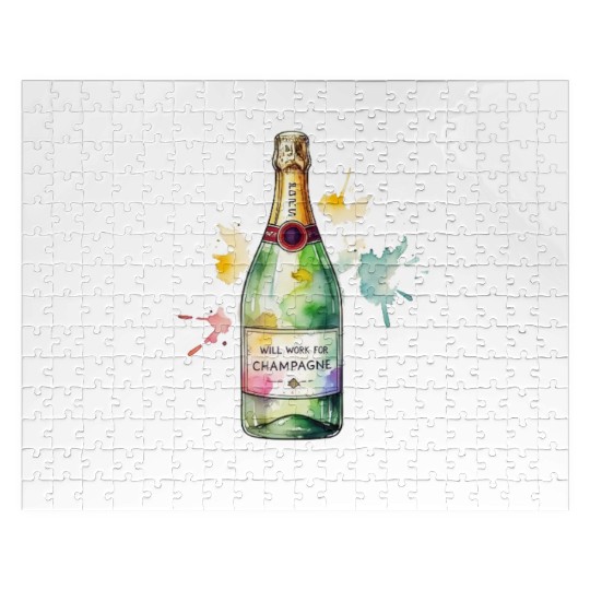 Funny Will Work For Champagne Bubbly Wedding Bride Jigsaw Puzzles