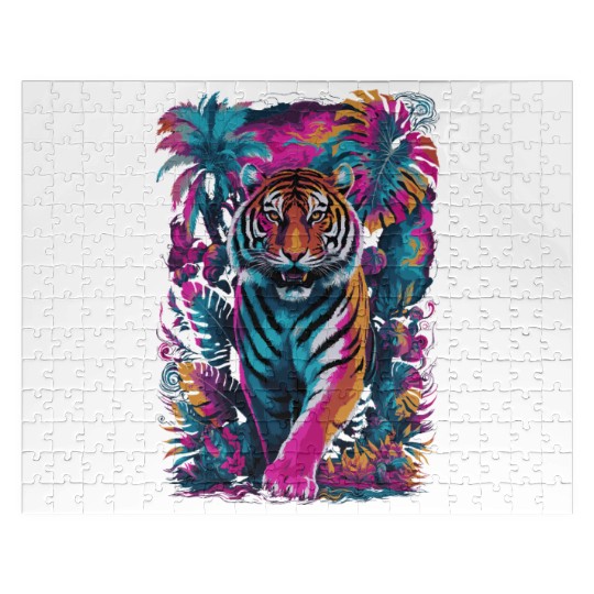 Psychedelic Tiger in Vibrant Jungle Design Jigsaw Puzzles