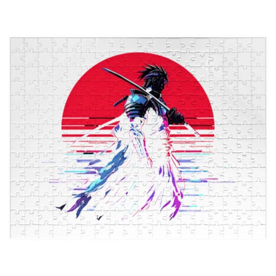 Cyberpunk Samurai Warrior Under Neon Moon Jigsaw Puzzles