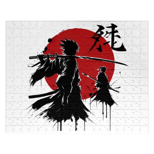 Shadow Samurai Warriors Under Blood Moon Jigsaw Puzzles
