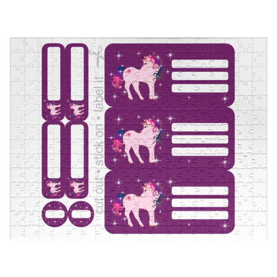 DIY Sticker Set - Fantasy Unicorn Purple - 9 Jigsaw Puzzles