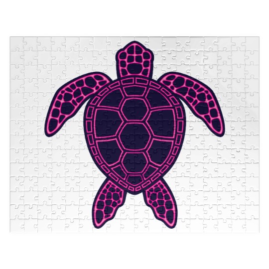 Hot Pink Neon Lava Sea Turtle Design Jigsaw Puzzles