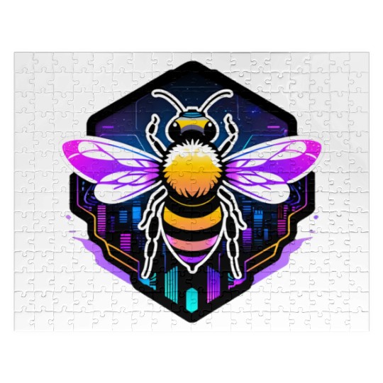 A bee cyberpunk-style with glowing neon stripes Jigsaw Puzzles