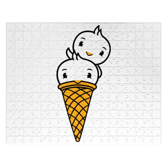 Two Birds Ice Cream Waffle Scoops Greeting Waving Jigsaw Puzzles