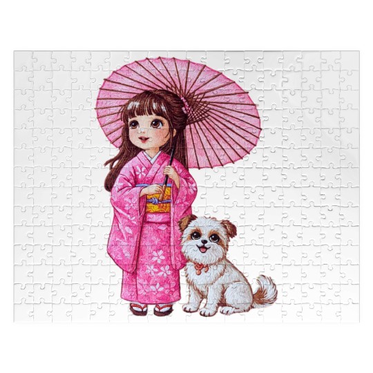 Kimono Girl & Her Loyal Pup Jigsaw Puzzles