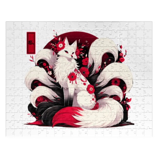 Kitsune Fox Red spider lily Flowers Japanese Nine Jigsaw Puzzles