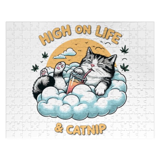 High on Life & Catnip - Floating Cat Art Jigsaw Puzzles