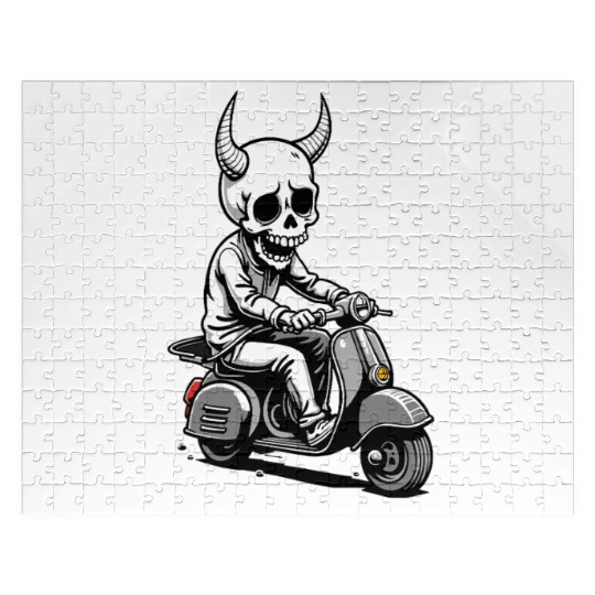 Born to Be Wild - Skull Devil on Scooter Jigsaw Puzzles