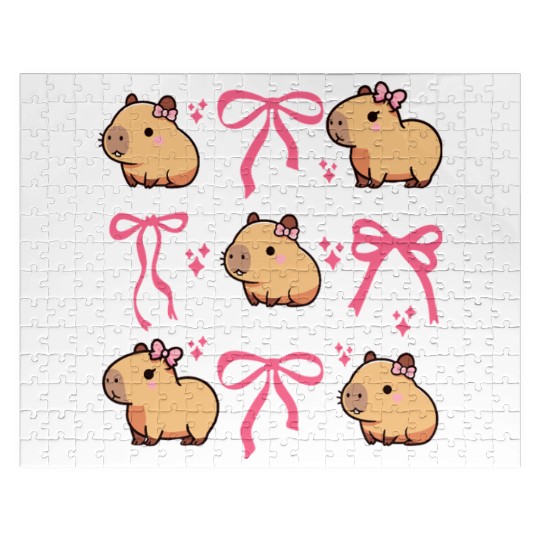 Cute Capybara with Pink Ribbon Bow Jigsaw Puzzles
