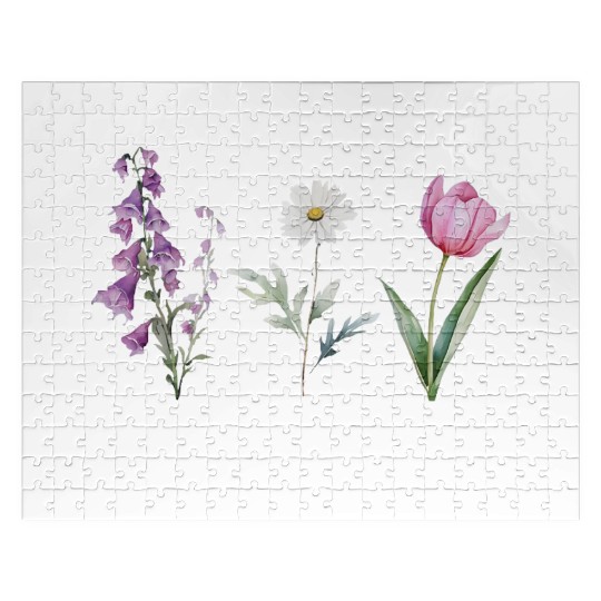 Vintage Floral Plant Foxglove Daisy Tulip Flower Jigsaw Puzzles