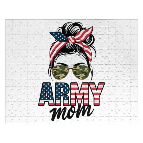 Proud Army Mom Graphic US Flag Military Family Jigsaw Puzzles