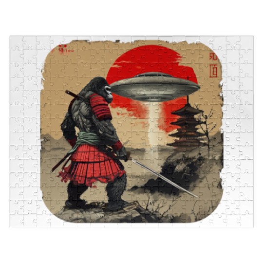 Samurai Bigfoot Japanese Vintage Graphic Ukiyo Jigsaw Puzzles