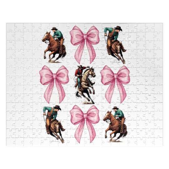 Coquette Bow Rodeo Barrel Racer Barrel Racing Mom Jigsaw Puzzles